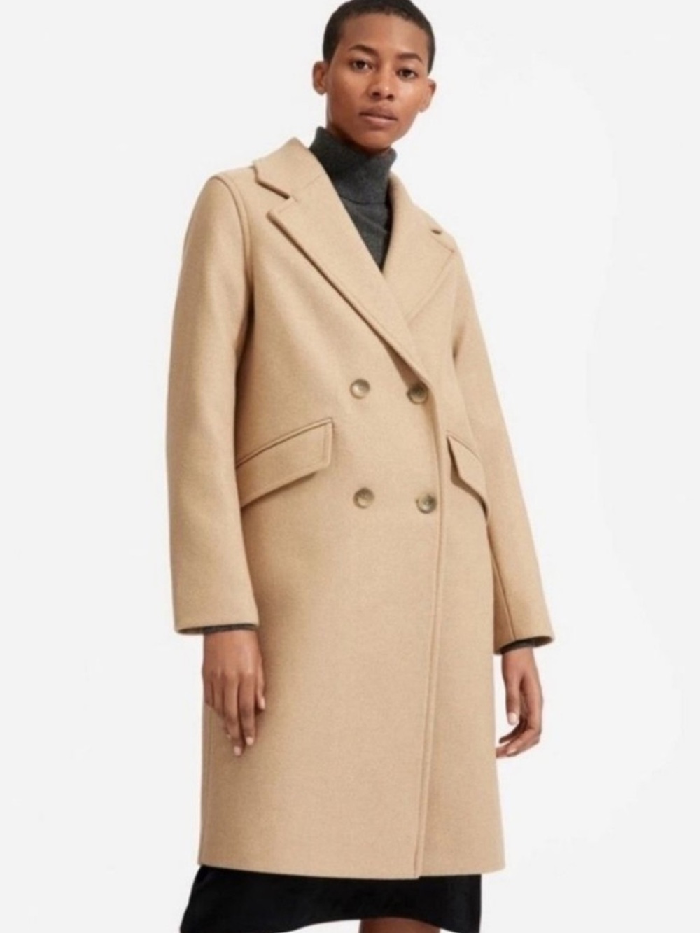 Everlane Italian Rewool Classic Tan Double-Breasted Coat